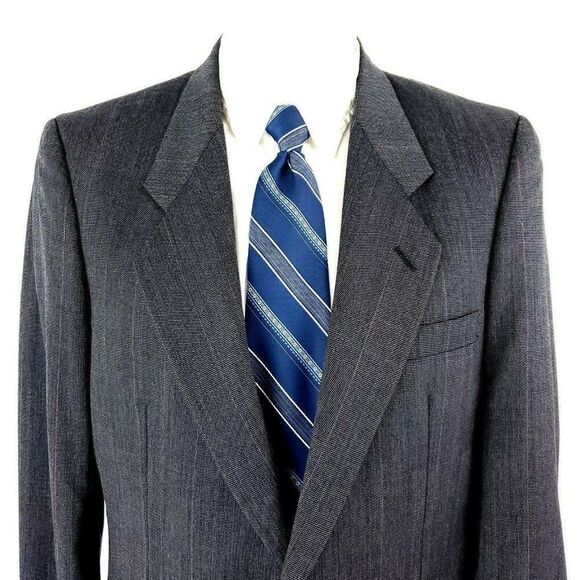 Jones New York Wool 2 Button Blazer 38L Blue Gray Glen Plaid Sport Coat‎ - Picture 1 of 11